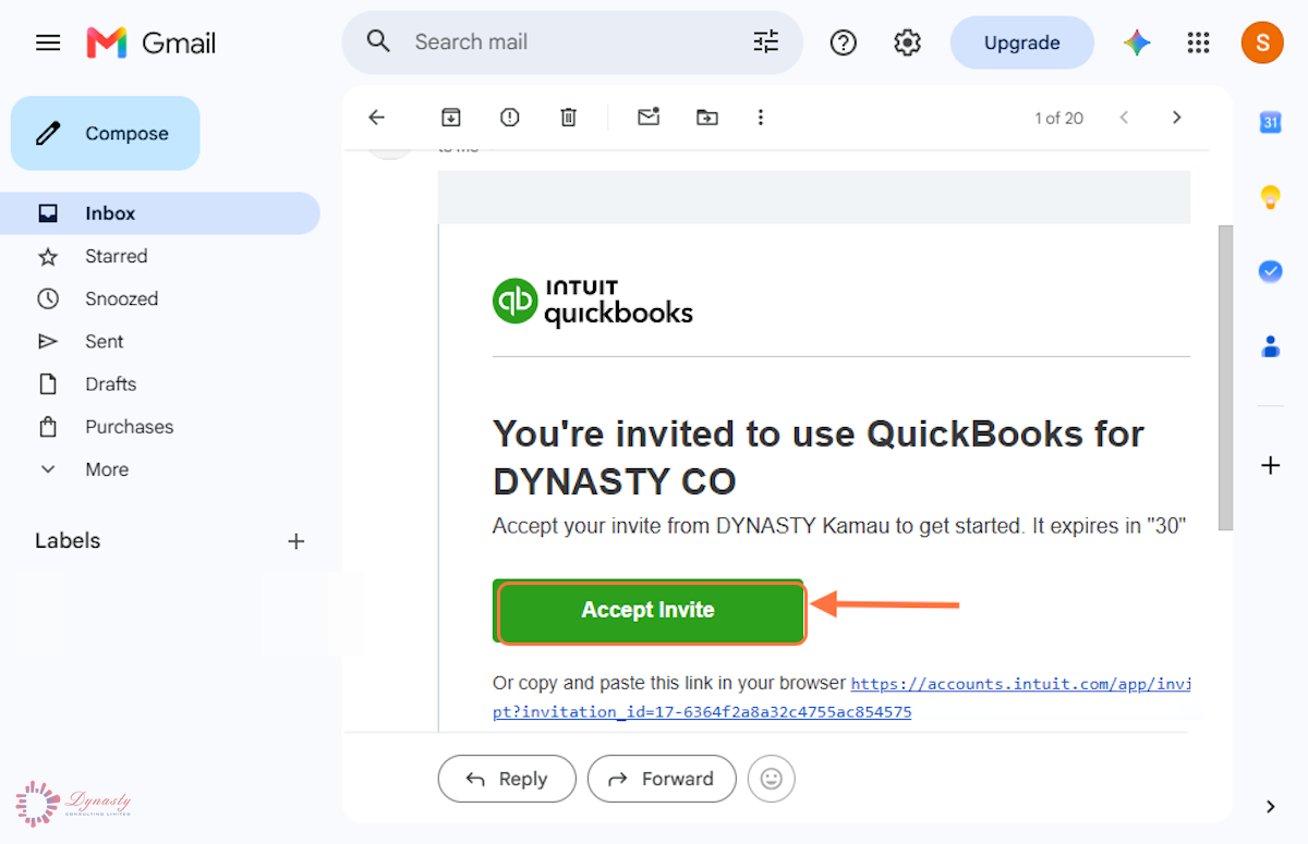 How to Accept an Intuit Invite for a QuickBooks Online Company screenshot