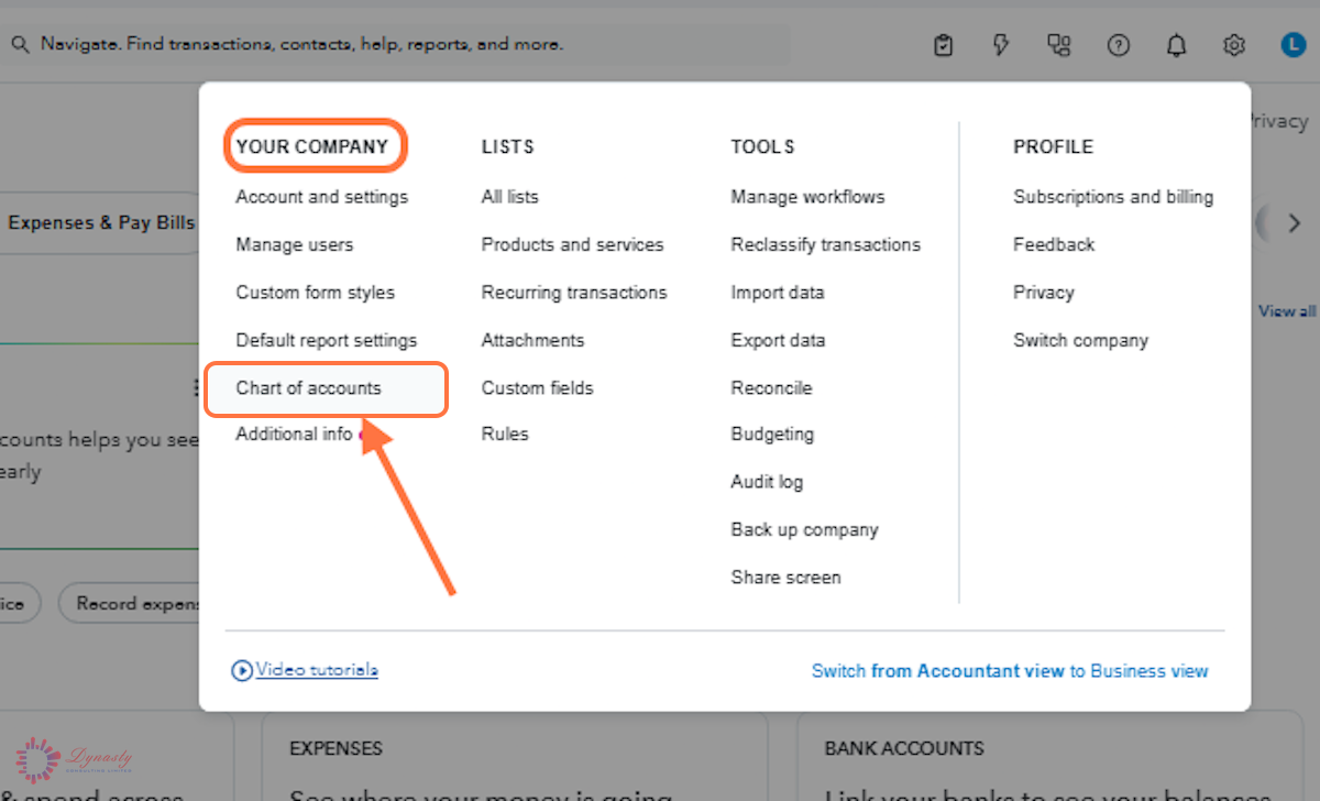 How to Create Sub-Accounts in the Chart of Accounts — QuickBooks Online screenshot
