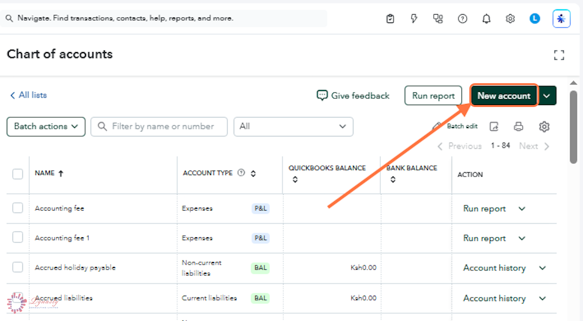 How to Create Sub-Accounts in the Chart of Accounts — QuickBooks Online screenshot