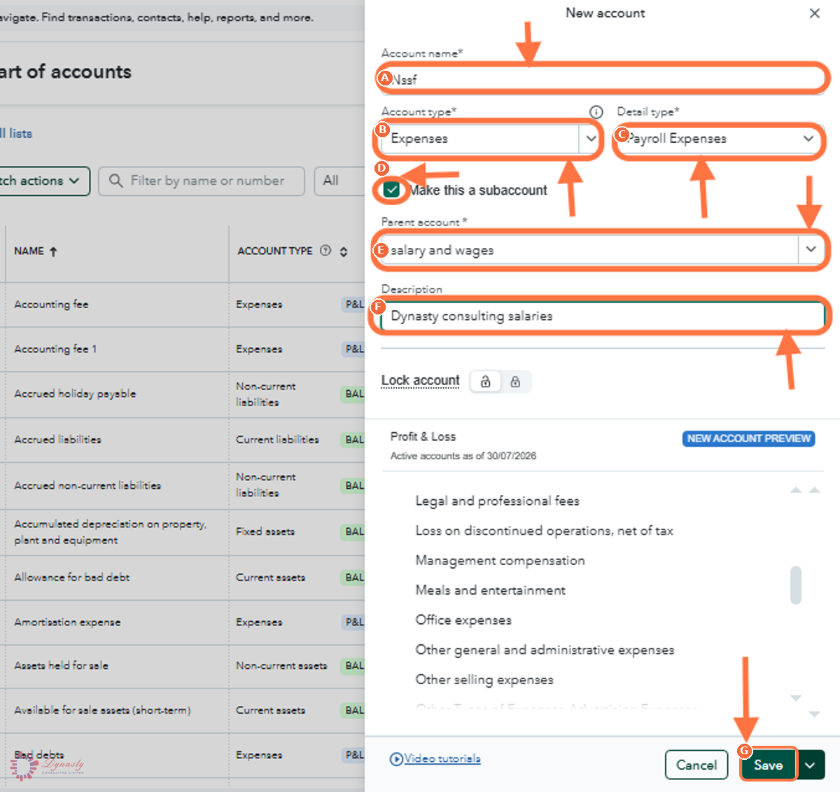 How to Create Sub-Accounts in the Chart of Accounts — QuickBooks Online screenshot