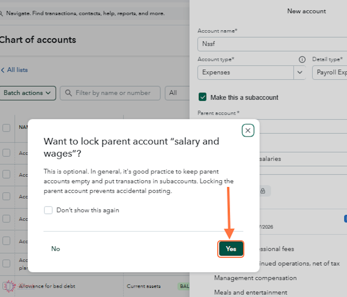 How to Create Sub-Accounts in the Chart of Accounts — QuickBooks Online screenshot