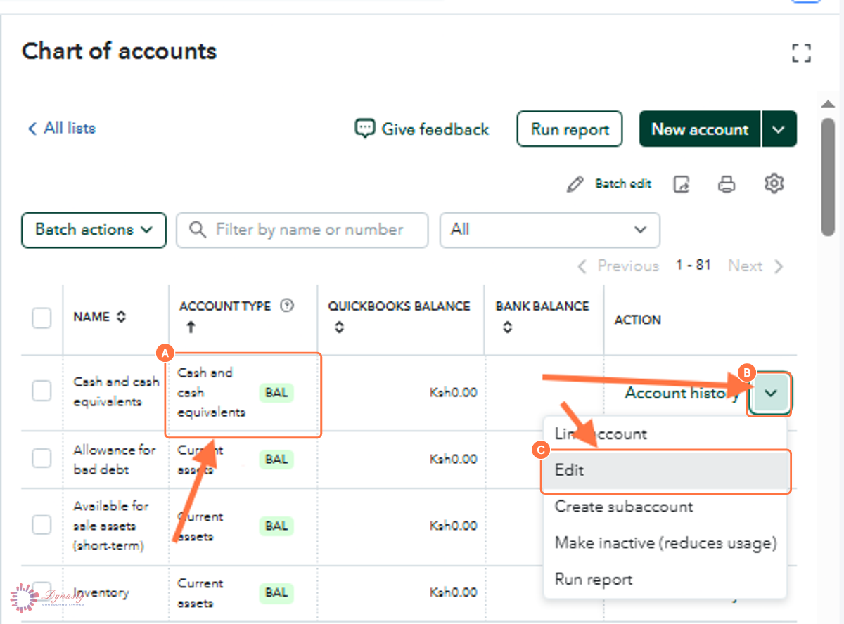 How to Edit the Chart of Accounts in QuickBooks Online screenshot