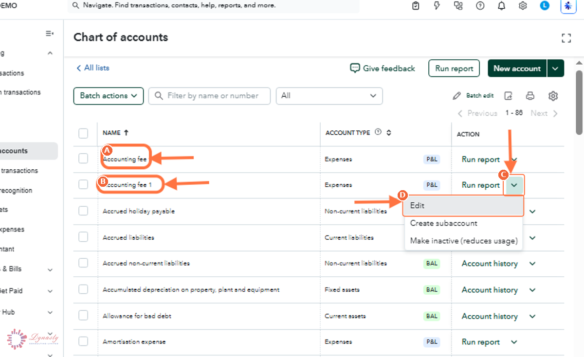 How to Merge Accounts in the Chart of Accounts — QuickBooks Online screenshot