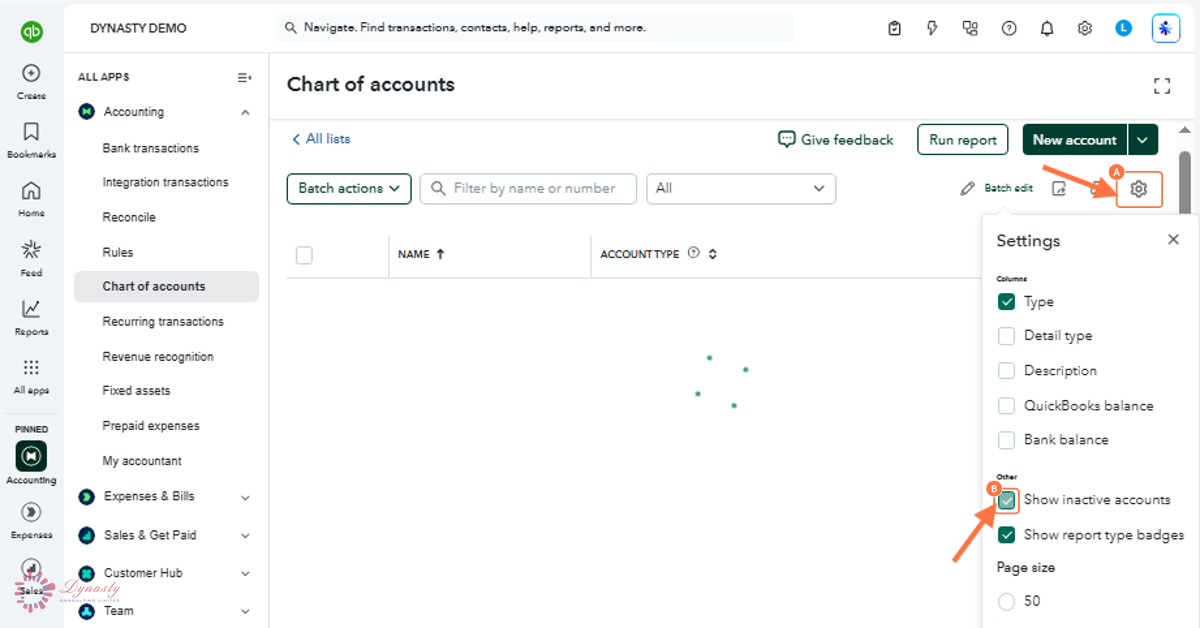 How to Reactivate an Account in the Chart of Accounts — QuickBooks Online screenshot
