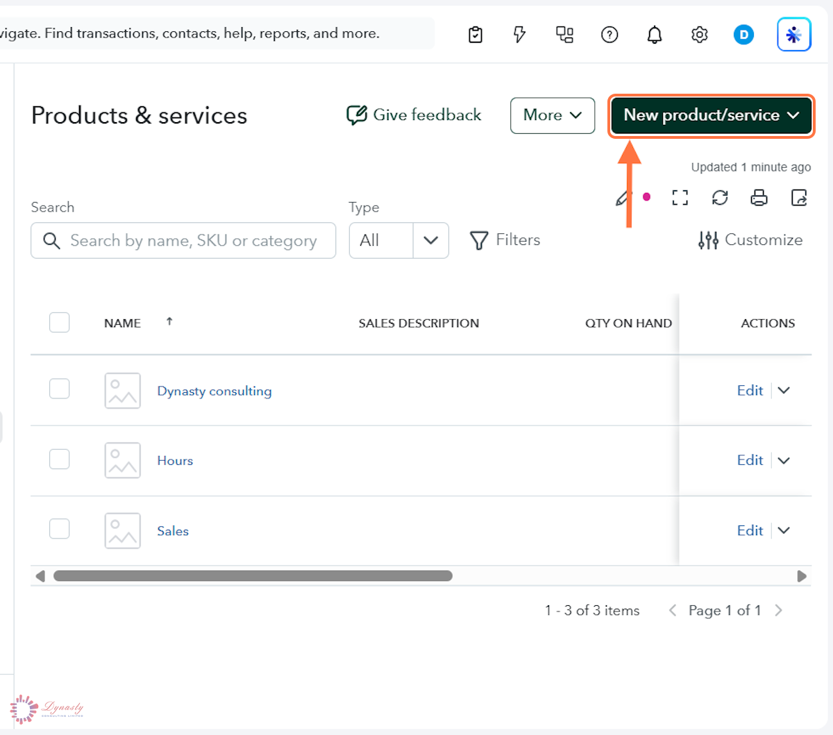 How to Add an Item — Service in QuickBooks Online screenshot