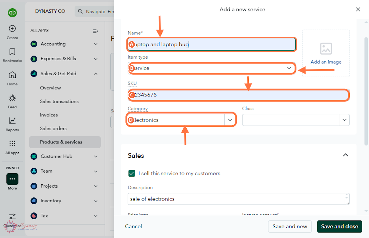 How to Add an Item — Service in QuickBooks Online screenshot