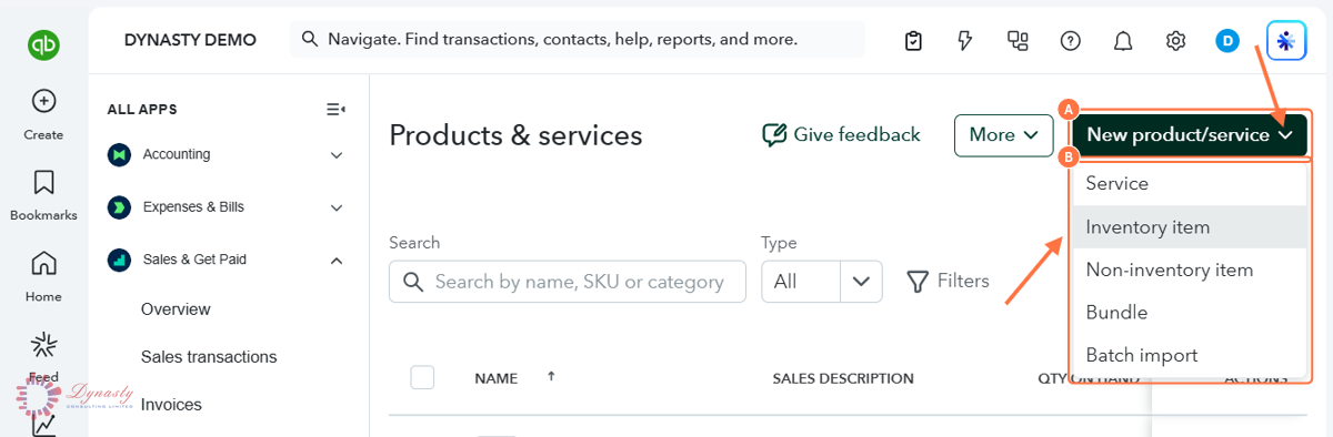 How to Add an Item — Inventory in QuickBooks Online screenshot