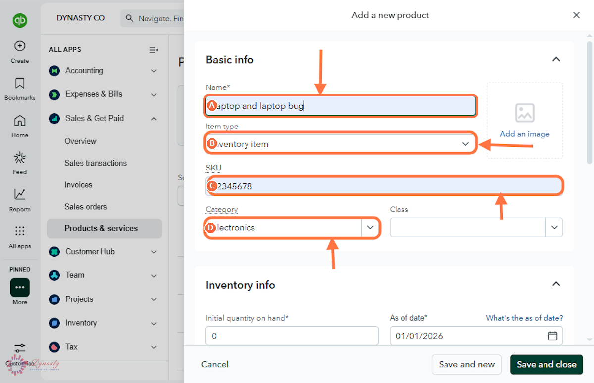 How to Add an Item — Inventory in QuickBooks Online screenshot
