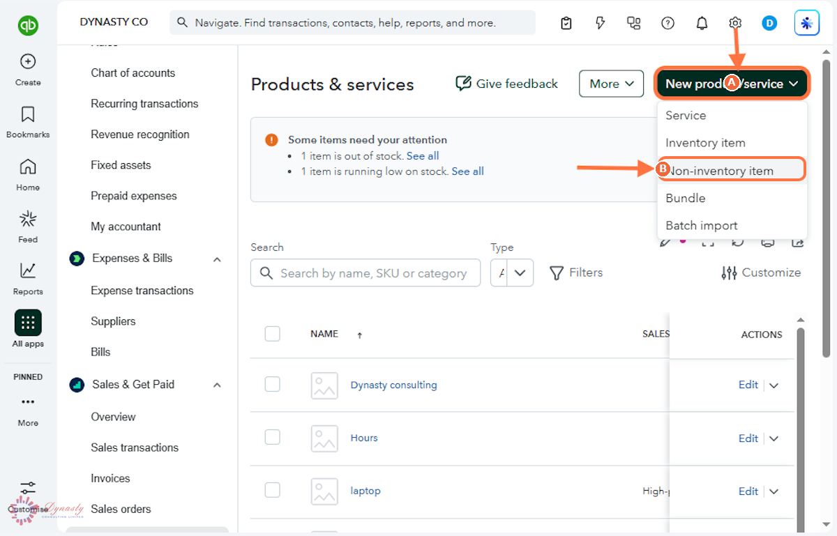 How to Add an Item — Non-Inventory in QuickBooks Online screenshot