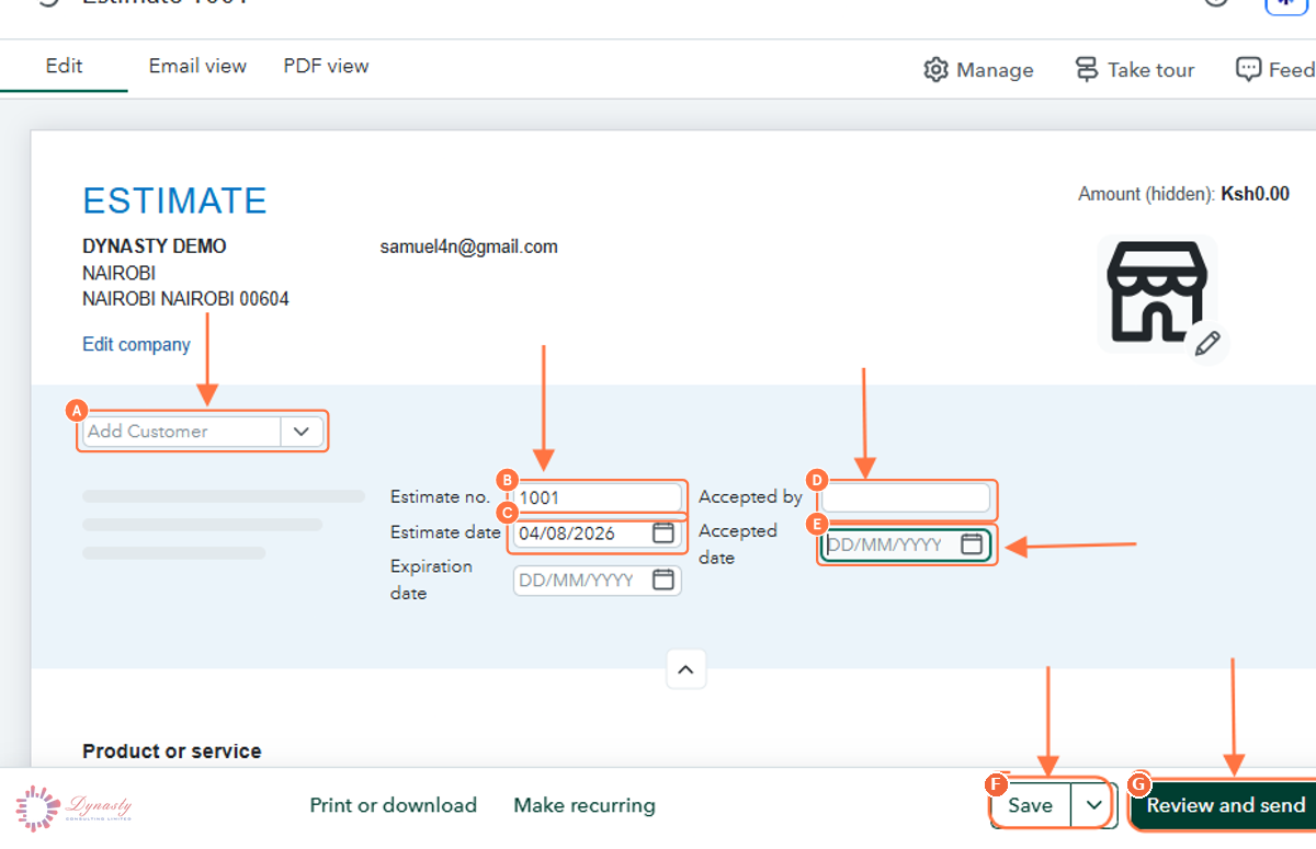 How to Create and Send an Estimate in QuickBooks Online screenshot