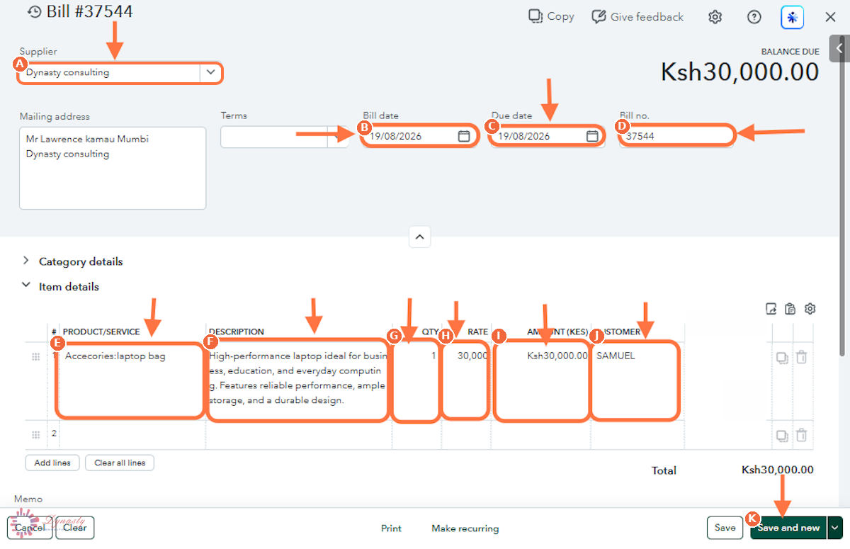 How to Create a Bill for an Item in QuickBooks Online screenshot