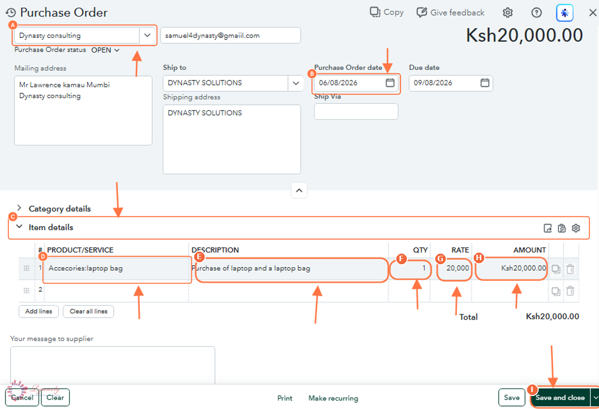 How to Create a Purchase Order in QuickBooks Online screenshot