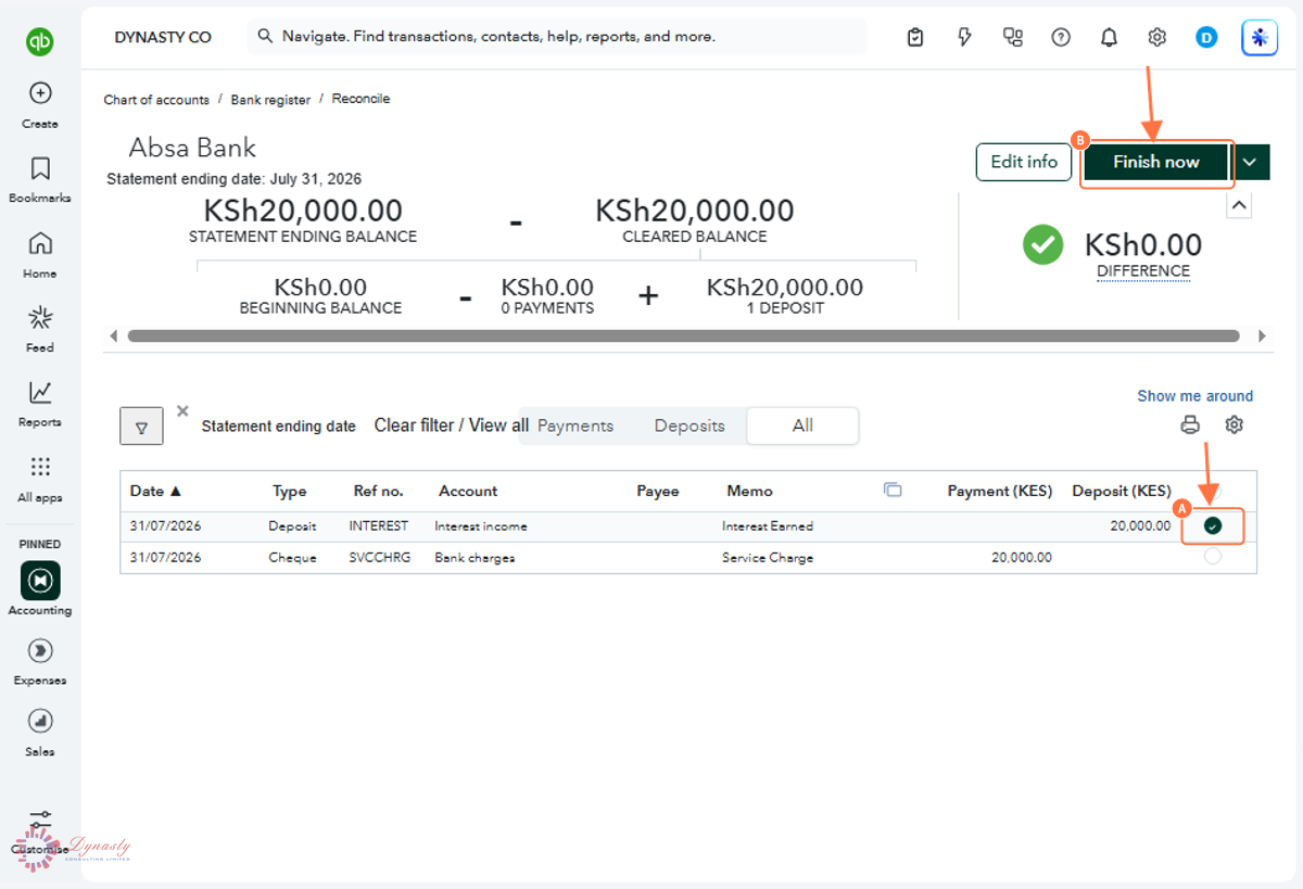 How to Do a Bank Reconciliation in QuickBooks Online screenshot